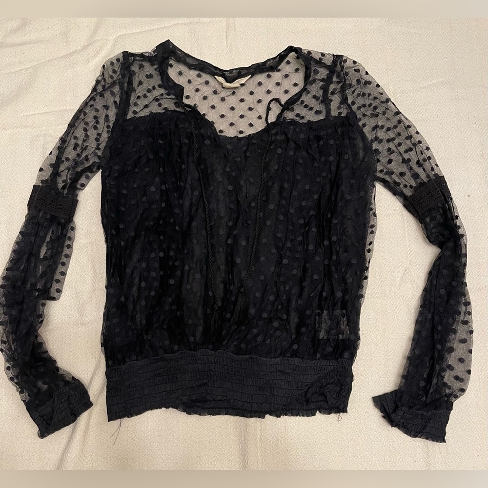 Ralph Lauren Denim&Supply black mesh polkadot top. Illusion sleeves & neckline.